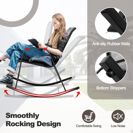 Set of 2 Metal Patio Rocking Chair with Breathable Seat Fabric-Gray