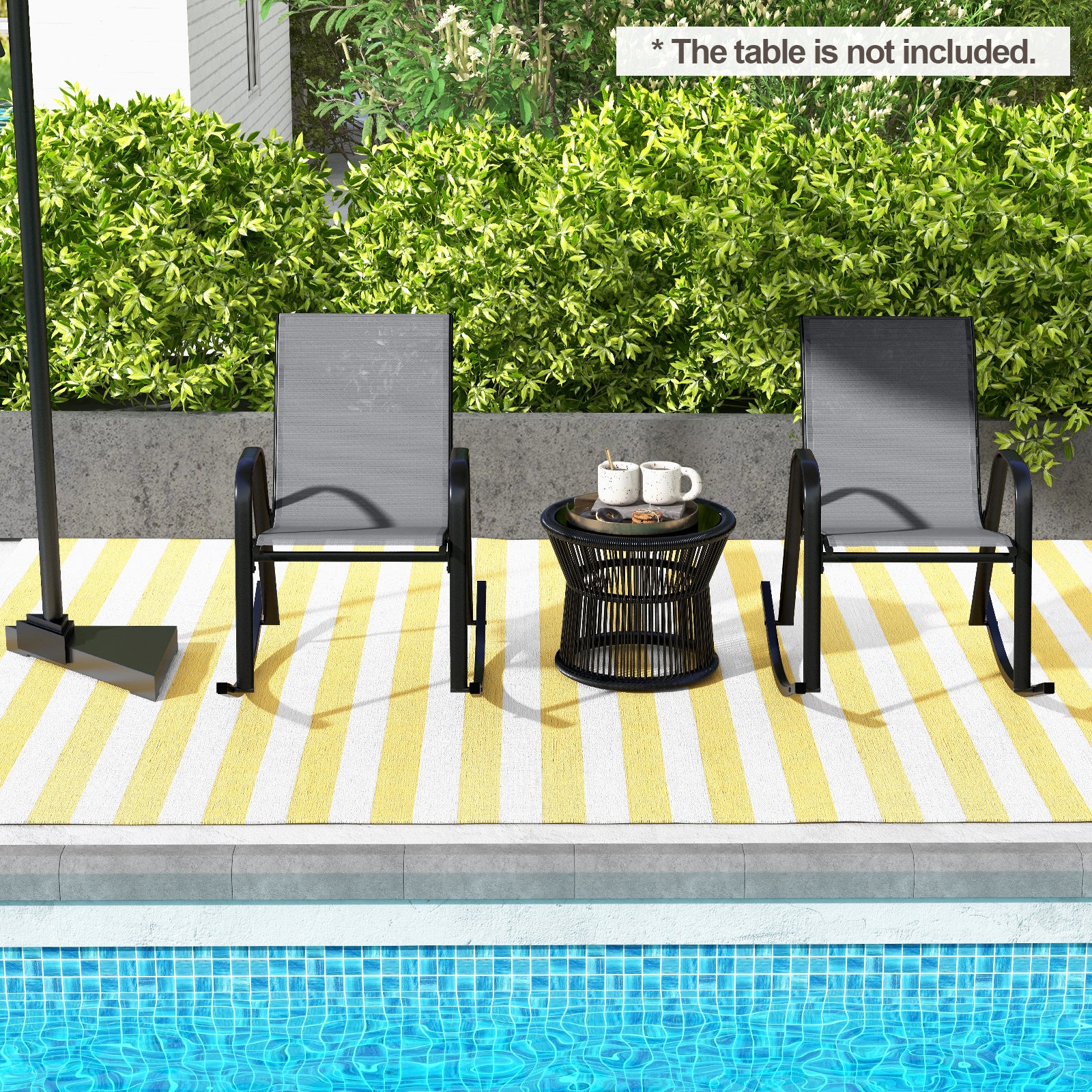 Lot de 2 chaises berçantes de patio en métal avec tissu respirant - Gris