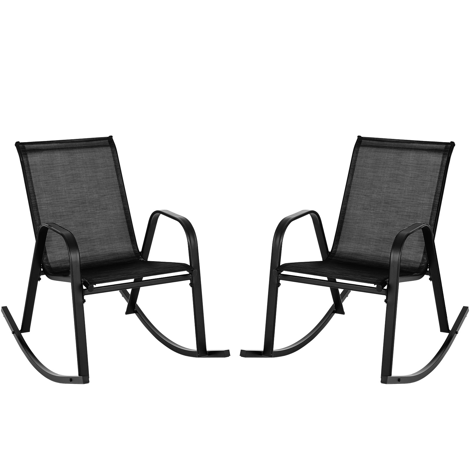 Ensemble de 2 fauteuils à bascule de patio en métal avec tissu respirant - Noir