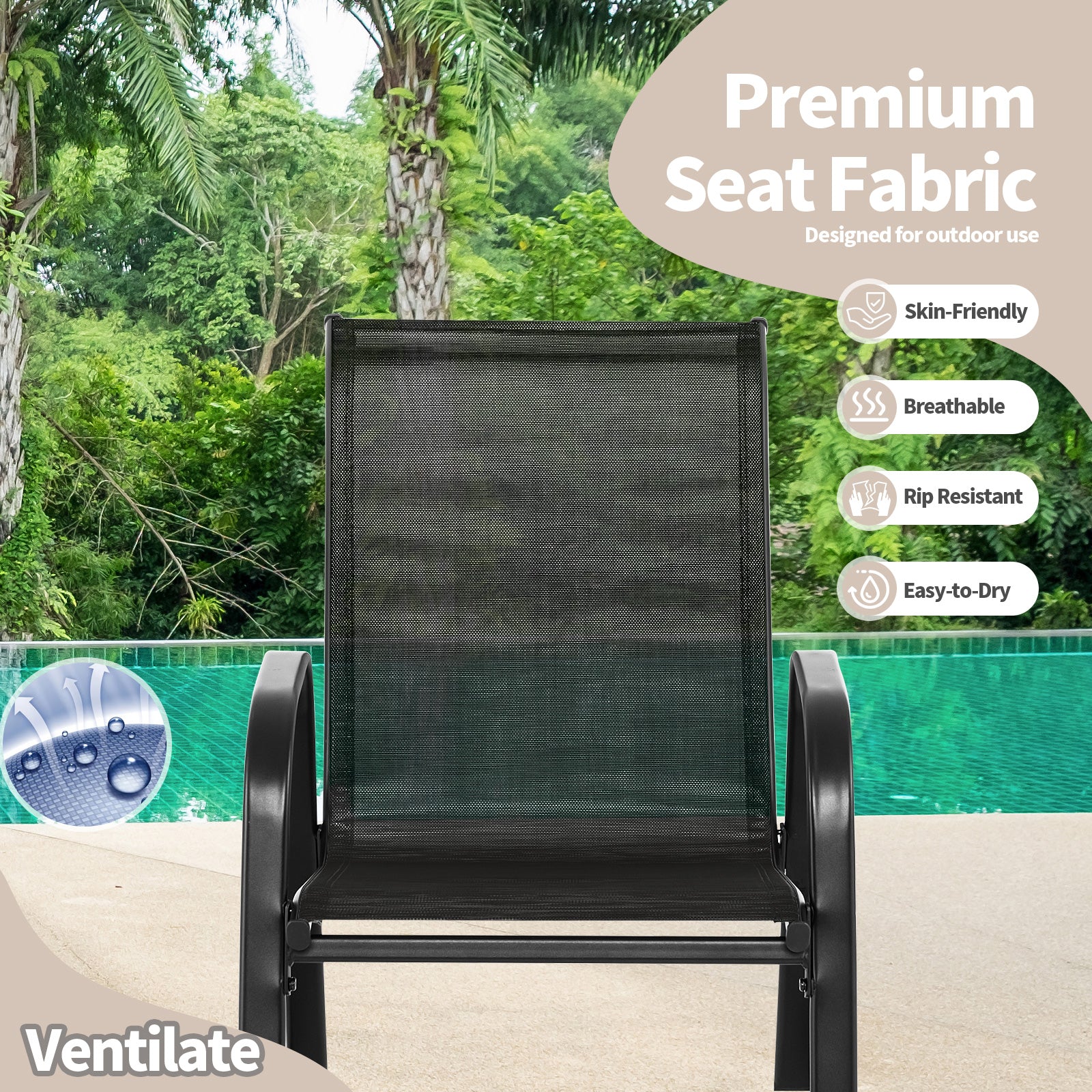 Ensemble de 2 fauteuils à bascule de patio en métal avec tissu respirant - Noir