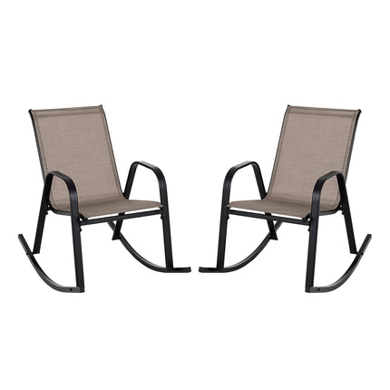 Set of 2 Heavy-Duty Metal Patio Rocking Chair with Breathable Seat Fabric-Brown