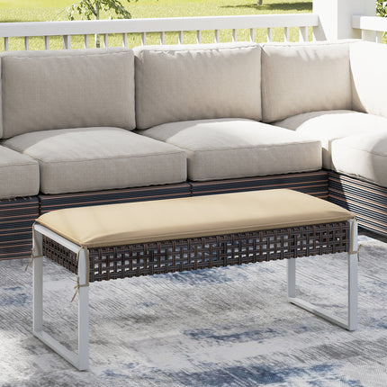 43 Inch Patio Rectangle Ottoman Pack of 2 with Metal Legs and Seat Cushion-Beige