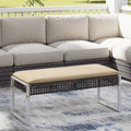 43 Inch Patio Rectangle Ottoman with Metal Legs and Seat Cushion-Beige