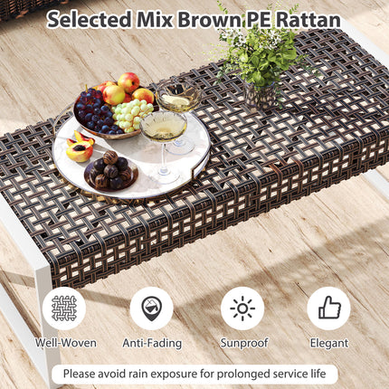 43 Inch Patio Rectangle Ottoman with Metal Legs and Seat Cushion-Beige