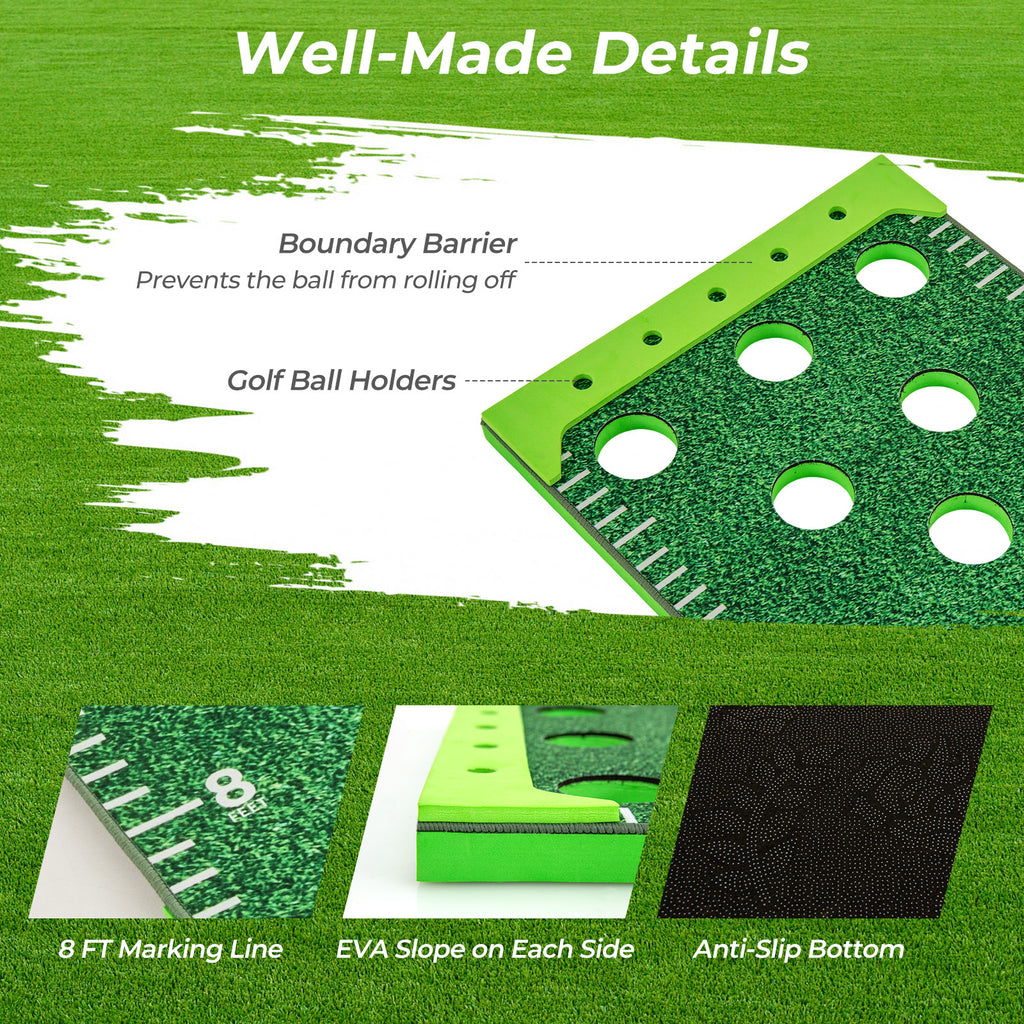 11 FT Putting Green Mat with 2 Adjustable Putters and 6 Balls