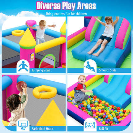 Inflatable Bounce House 4-in-1 Kids Princess-themed Bouncer Blow-up Bouncy Castle with 480 Blower