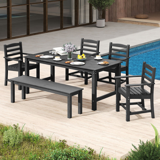 HDPE All Weather Patio Dining Chairs Set of 2 with Wide Armrests-Black