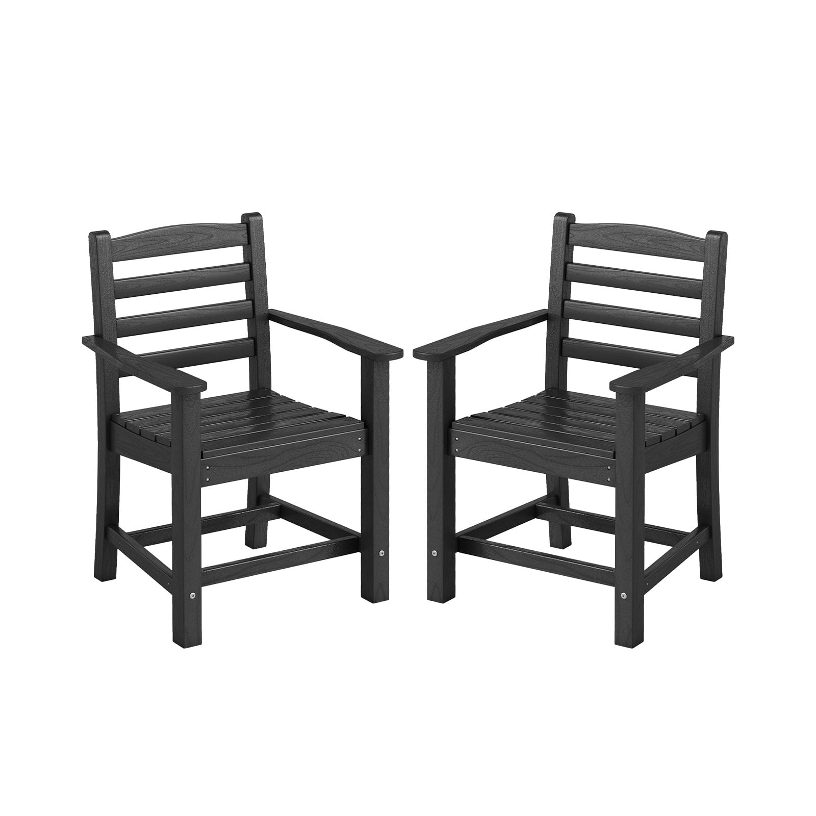 HDPE All Weather Patio Dining Chairs Set of 2 with Wide Armrests-Black