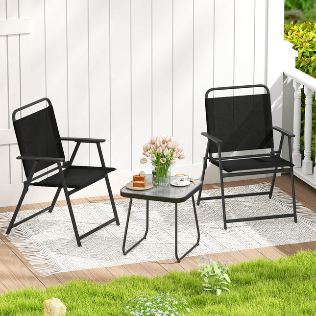 3 Pieces Patio Folding Conversation Chairs and Table-Black