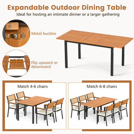 7-Piece Patio Dining Set Wood Metal with Seat Cushions and Umbrella Hole-White