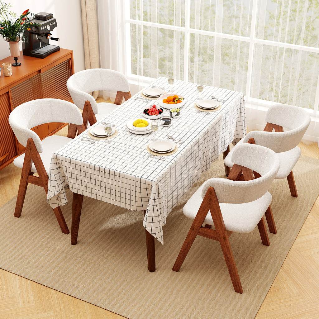 Wooden Dining Chair Set of 2 Mid-Century Modern Sherpa Upholstered Kitchen Dining Room Chairs-Walnut