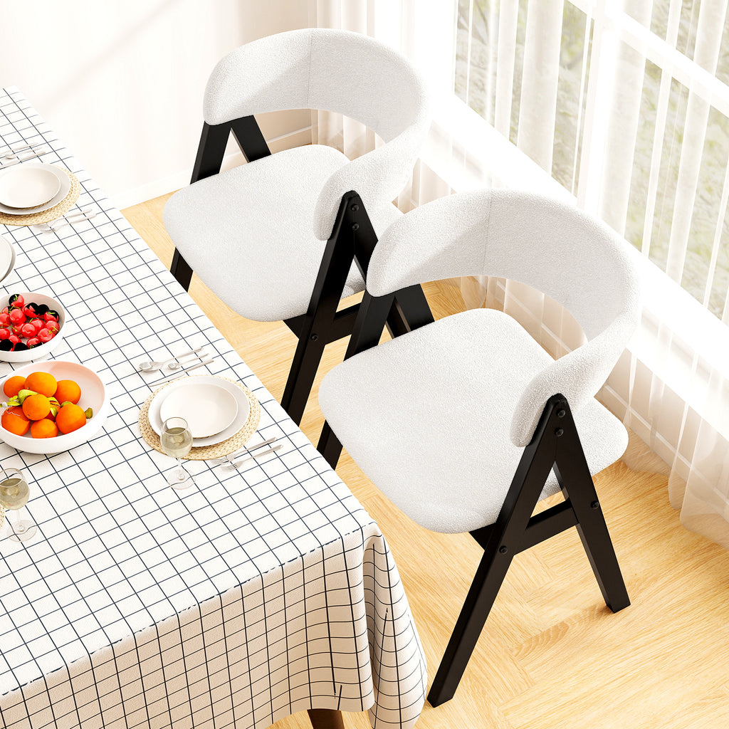 Wooden Dining Chair Set of 4 Mid-Century Modern Sherpa Upholstered Kitchen Dining Room Chairs-Black