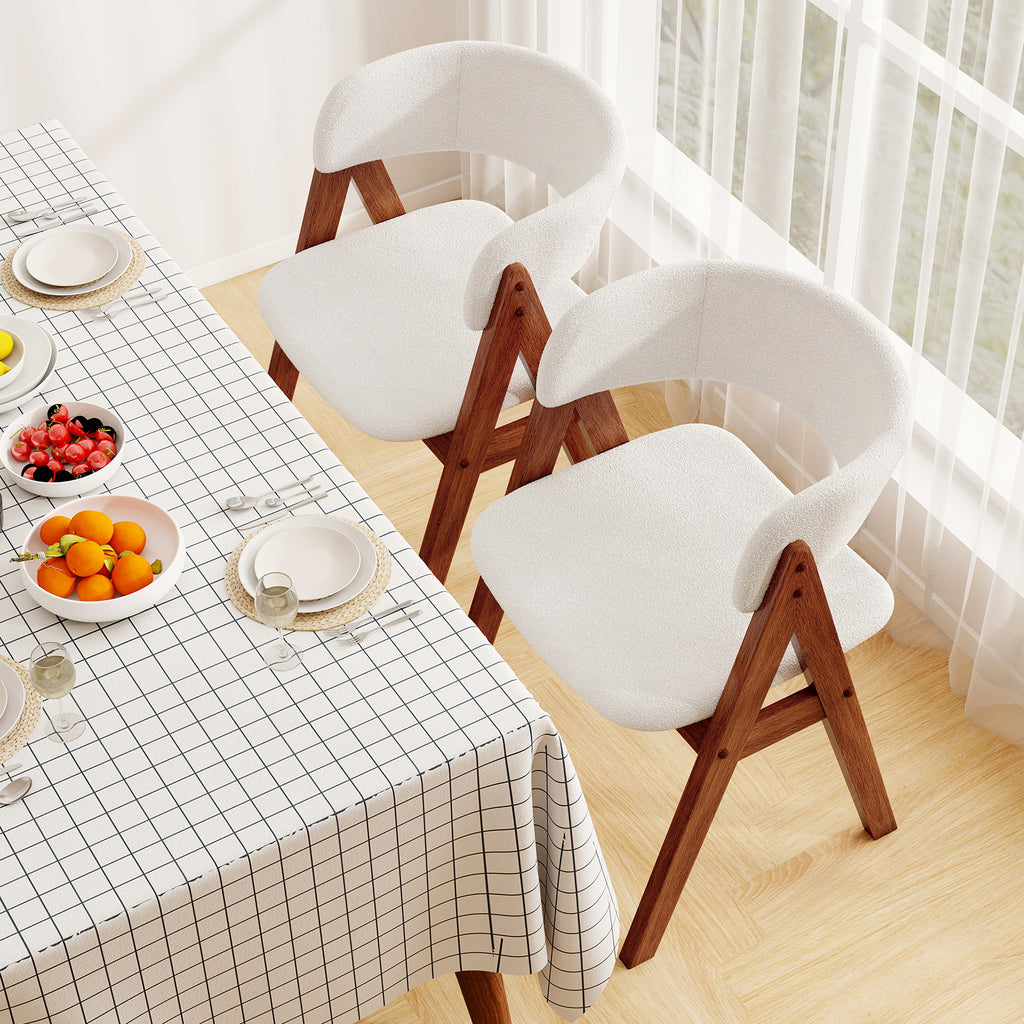 Wooden Dining Chair Set of 4 Mid-Century Modern Sherpa Upholstered Kitchen Dining Room Chairs-Walnut
