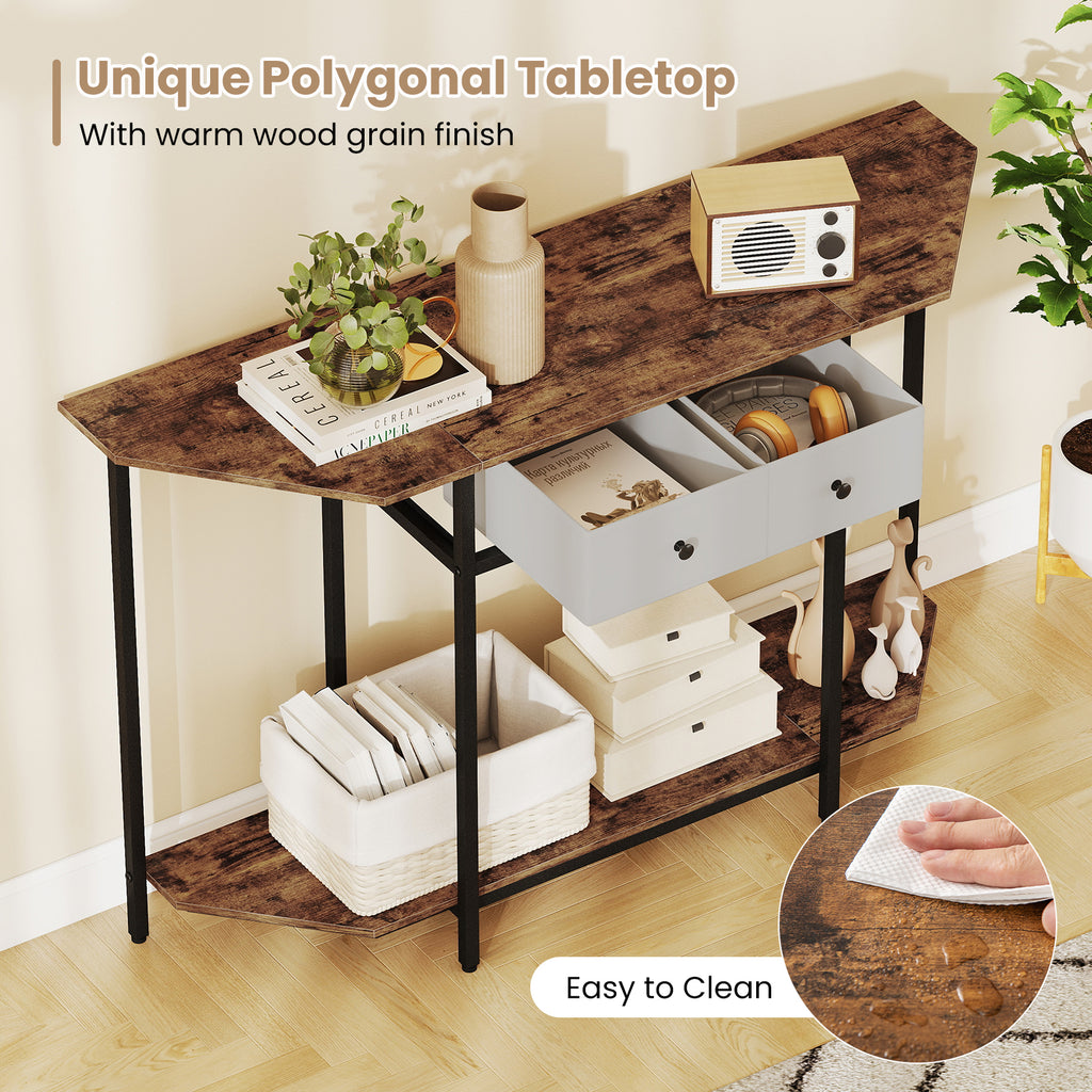 Console Table with 2 Drawers and Open Storage Shelf-Rustic Brown