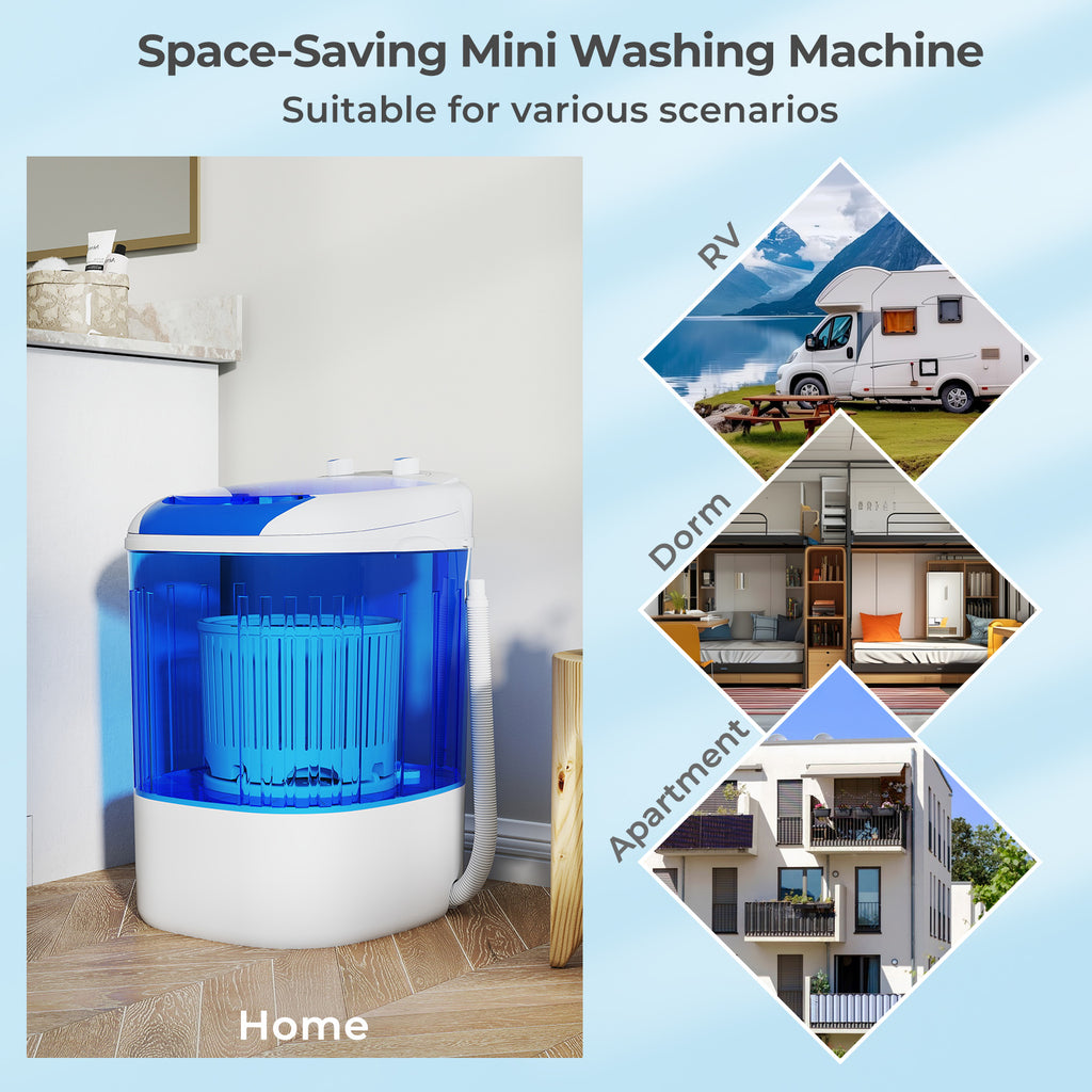 Portable Mini Semi-automatic Washing Machine with Spin Tub and Drain Hose 2.5 kg Capacity-Blue