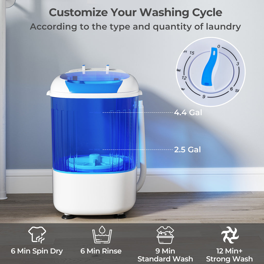 Portable Mini Semi-automatic Washing Machine with Spin Tub and Drain Hose 2.5 kg Capacity-Blue