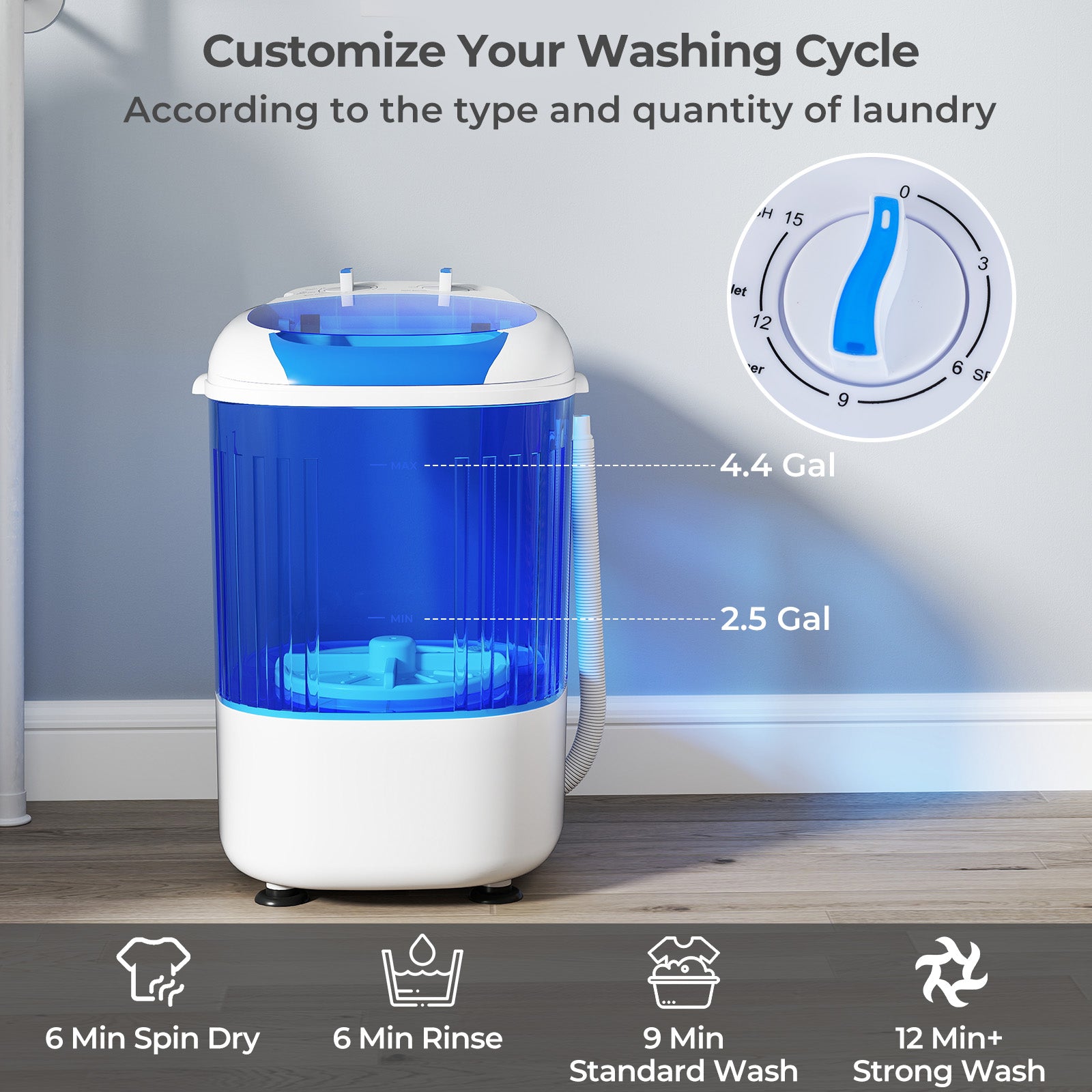 Portable Mini Semi-automatic Washing Machine with Spin Tub and Drain Hose 2.5 kg Capacity-Blue