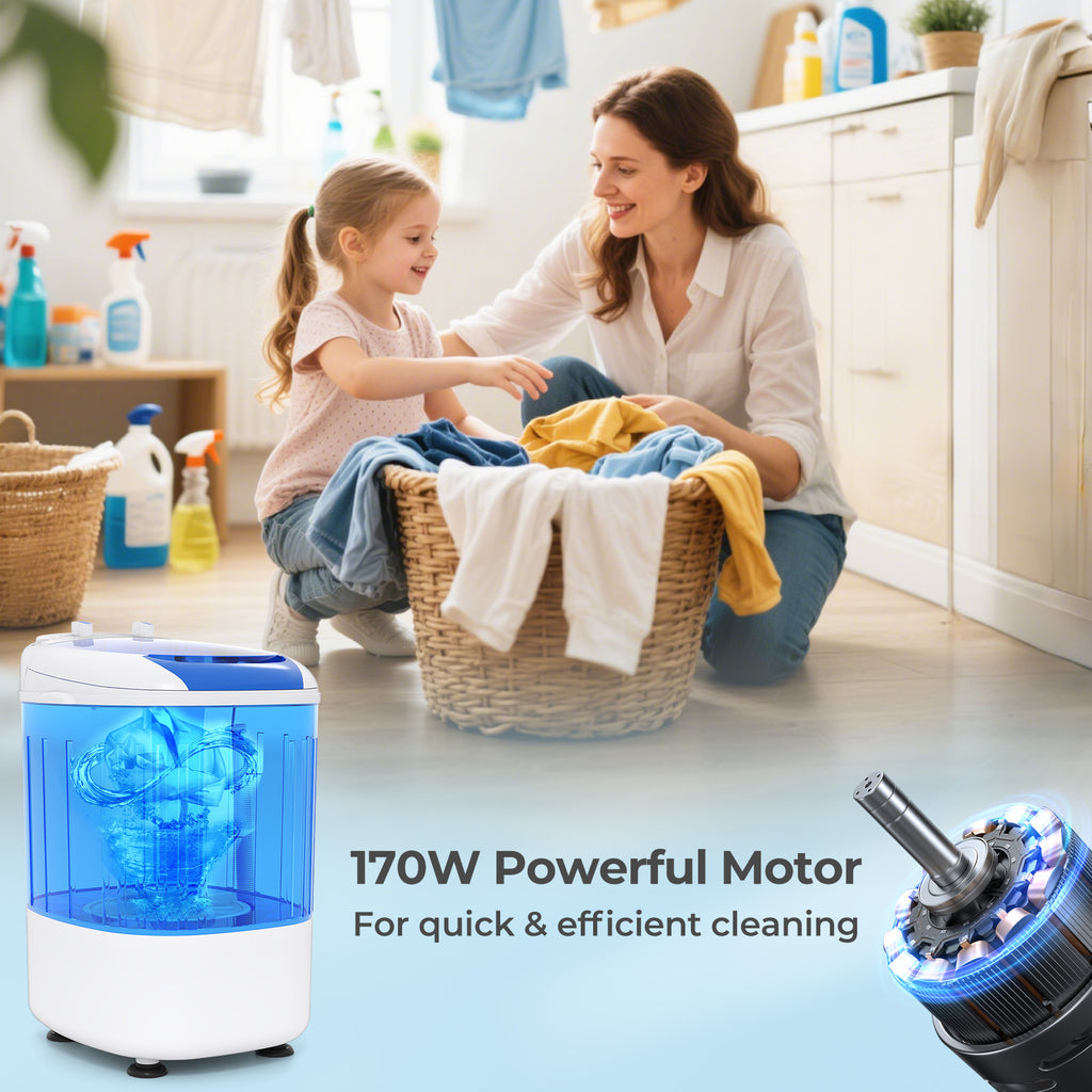 Portable Mini Semi-automatic Washing Machine with Spin Tub and Drain Hose 2.5 kg Capacity-Blue