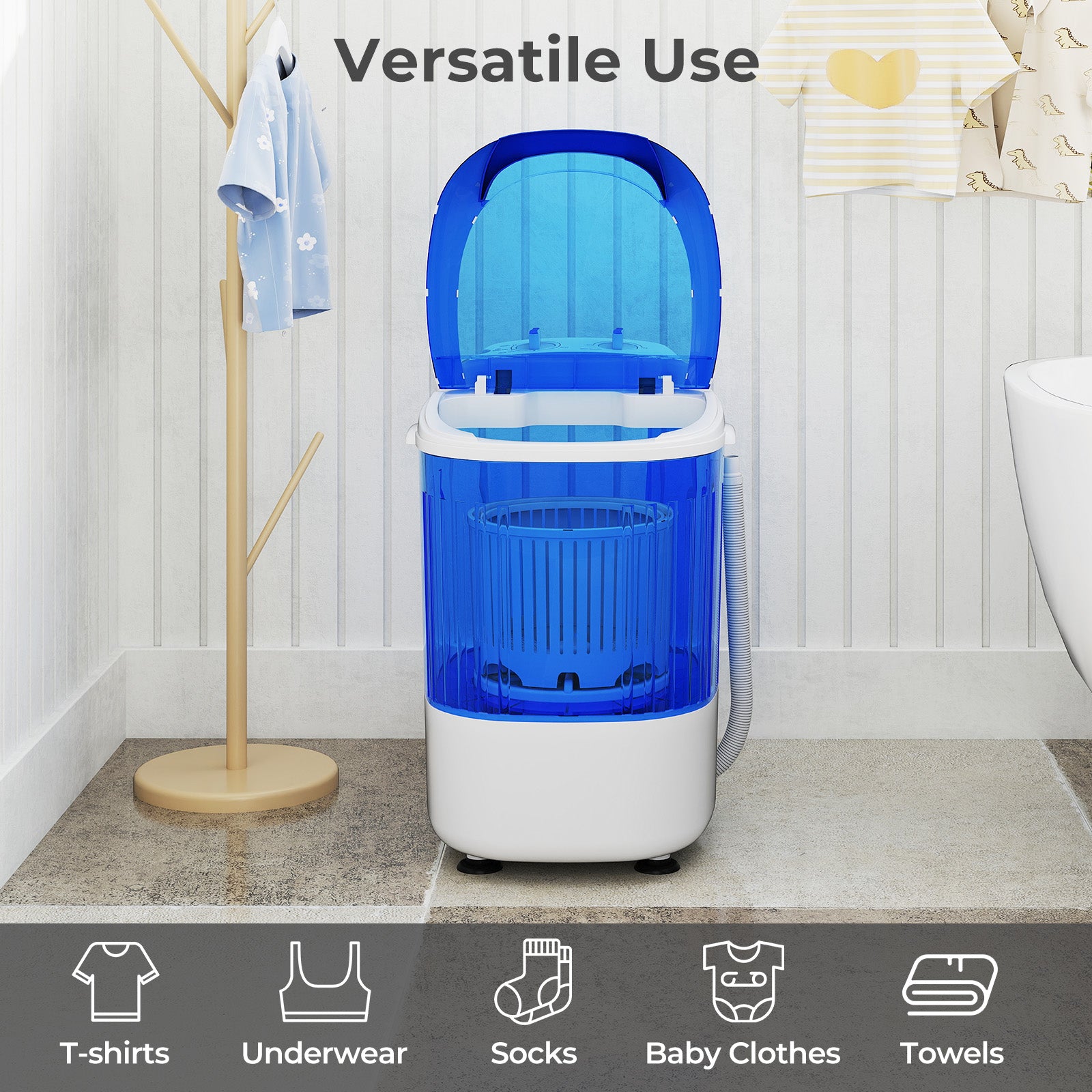 Portable Mini Semi-automatic Washing Machine with Spin Tub and Drain Hose 2.5 kg Capacity-Blue