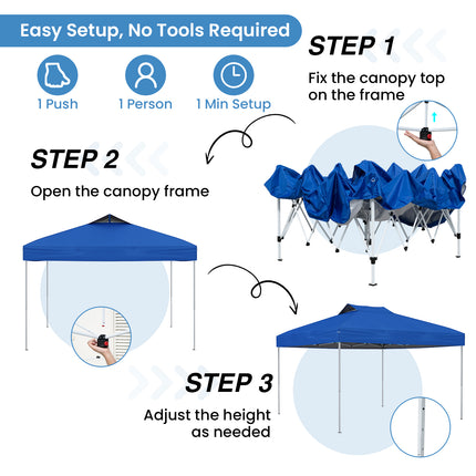 10 X 10 FT Foldable Outdoor Patio Shelter Canopy Tent with 1-Push Center Lock-Blue