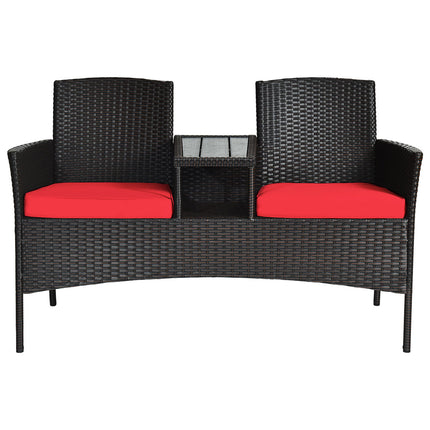 Wicker Patio Conversation Furniture Set with Removable Cushions and Table-Red