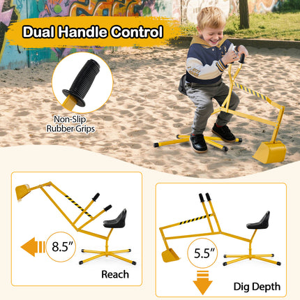 Sand Digger with 2-Handed Controls and Flexible Shovel for 3+ Years Old Kids-Yellow