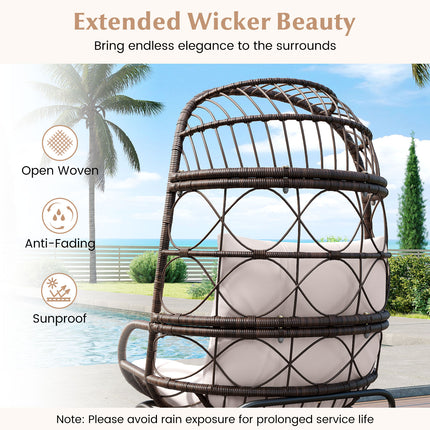 Patio Wicker Egg Chair Outdoor Rattan Lounge Basket with Seat and Back Cushions-Brown