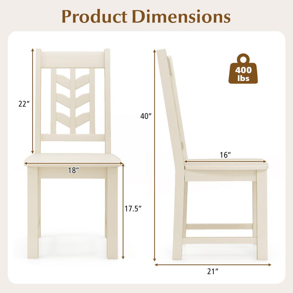 Kitchen Side Dining Chair Set of 2 with Rubber Wood Frame-Cream White