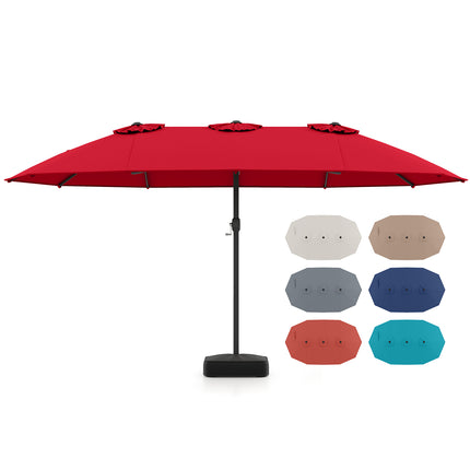 15 Feet Double-Sided Twin Patio Umbrella with Crank and Base Coffee in Outdoor Market-Wine
