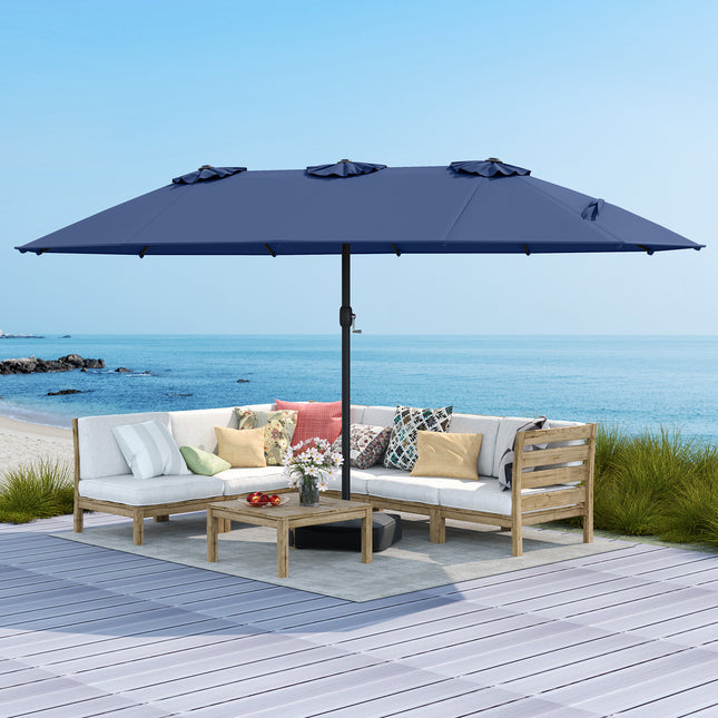 15 Feet Double-Sided Twin Patio Umbrella with Crank and Base-Navy