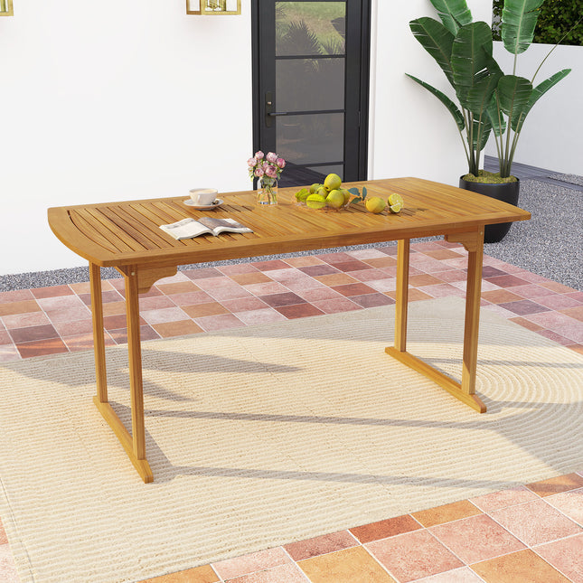 63 inch Outdoor Dining Table with Umbrella Hole and Slatted Tabletop