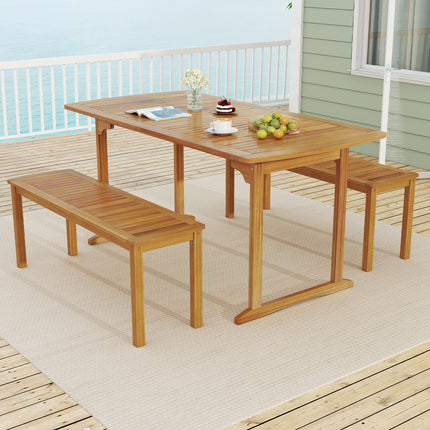 63 inch Outdoor Dining Table with Umbrella Hole and Slatted Tabletop