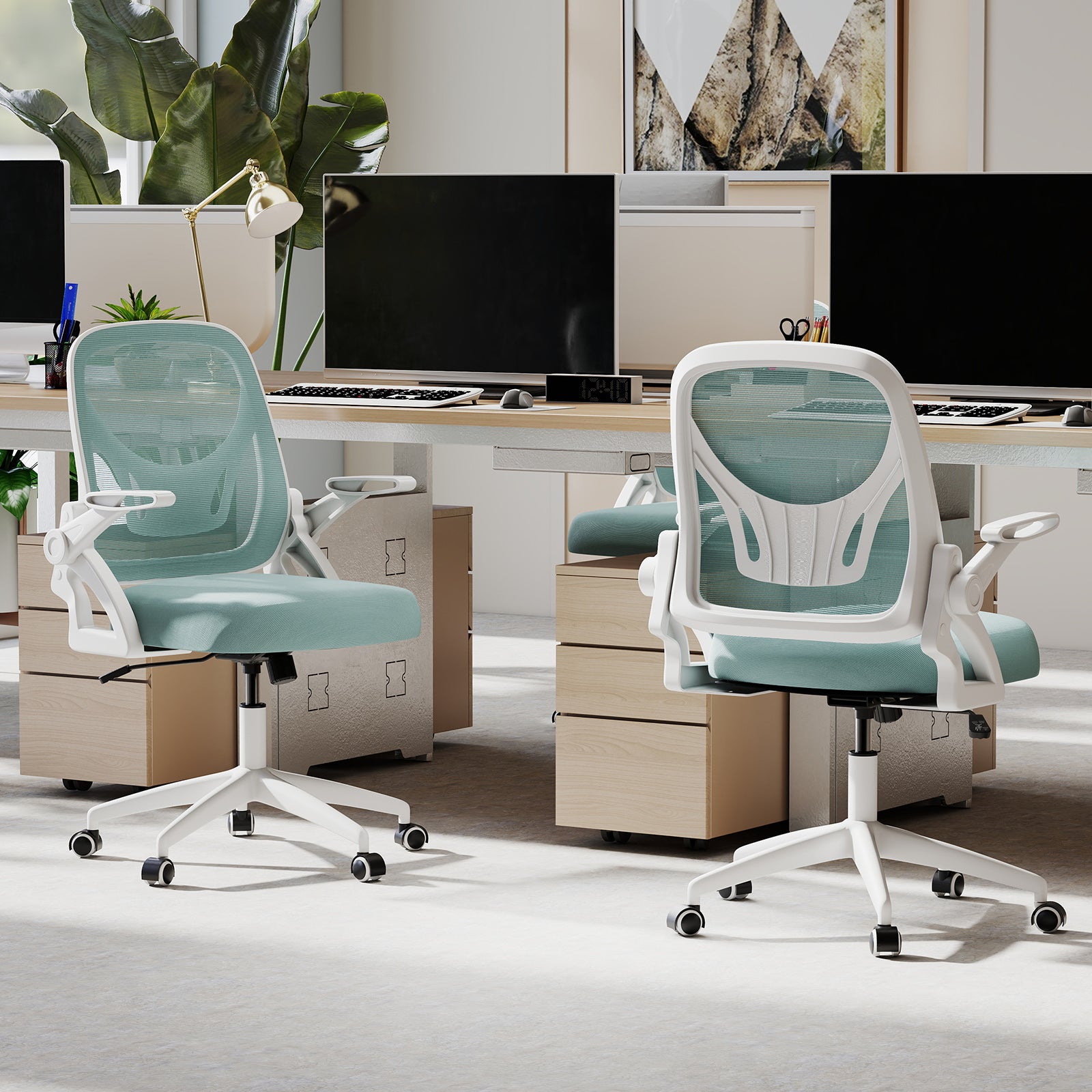 Ergonomic Computer Desk Chair with Lumbar Support and Flip-up Arms-Navy