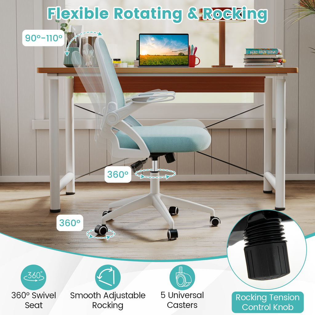 Ergonomic Computer Desk Chair with Lumbar Support and Flip-up Arms-Navy