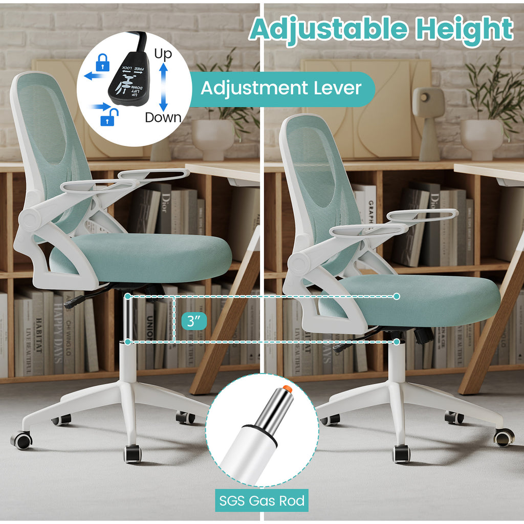 Ergonomic Computer Desk Chair with Lumbar Support and Flip-up Arms-Navy