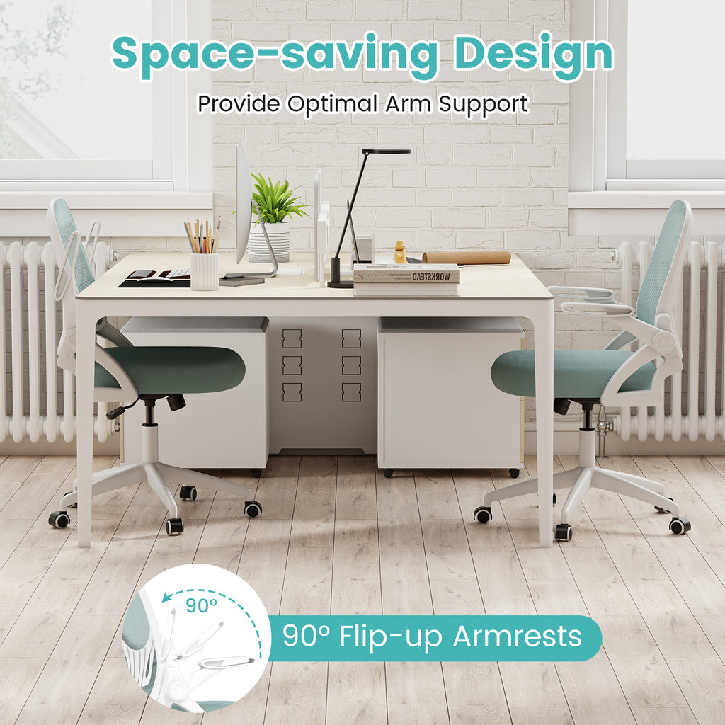 Ergonomic Computer Desk Chair with Lumbar Support and Flip-up Arms-Navy