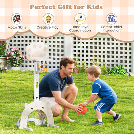 3 in 1 Kids Basketball Hoop with Basketball and Foldable Rim-Gray