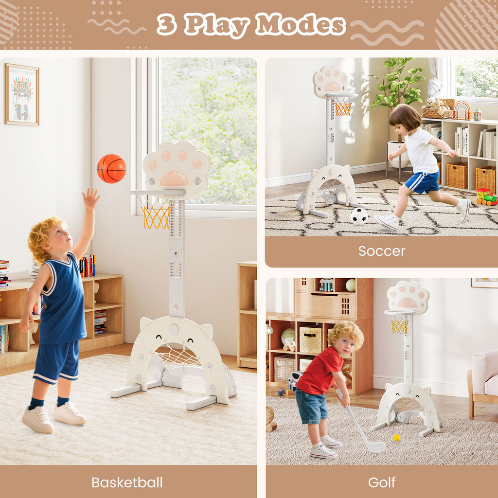 3 in 1 Kids Basketball Hoop with Basketball and Foldable Rim-Gray