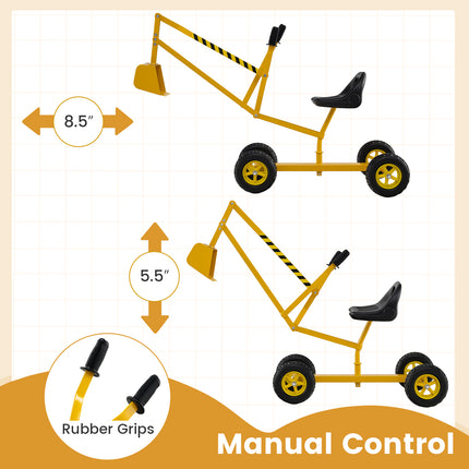 Sand Digger for Kids with 2-Handed Controls and Flexible Shovel-Yellow