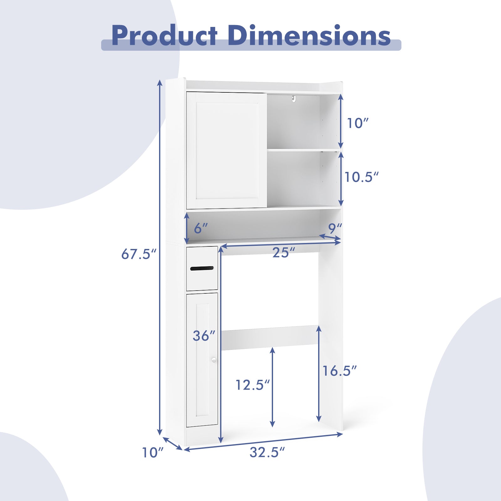 Over-the-Toilet Storage Cabinet Standing Toilet Rack with Sliding Door-White