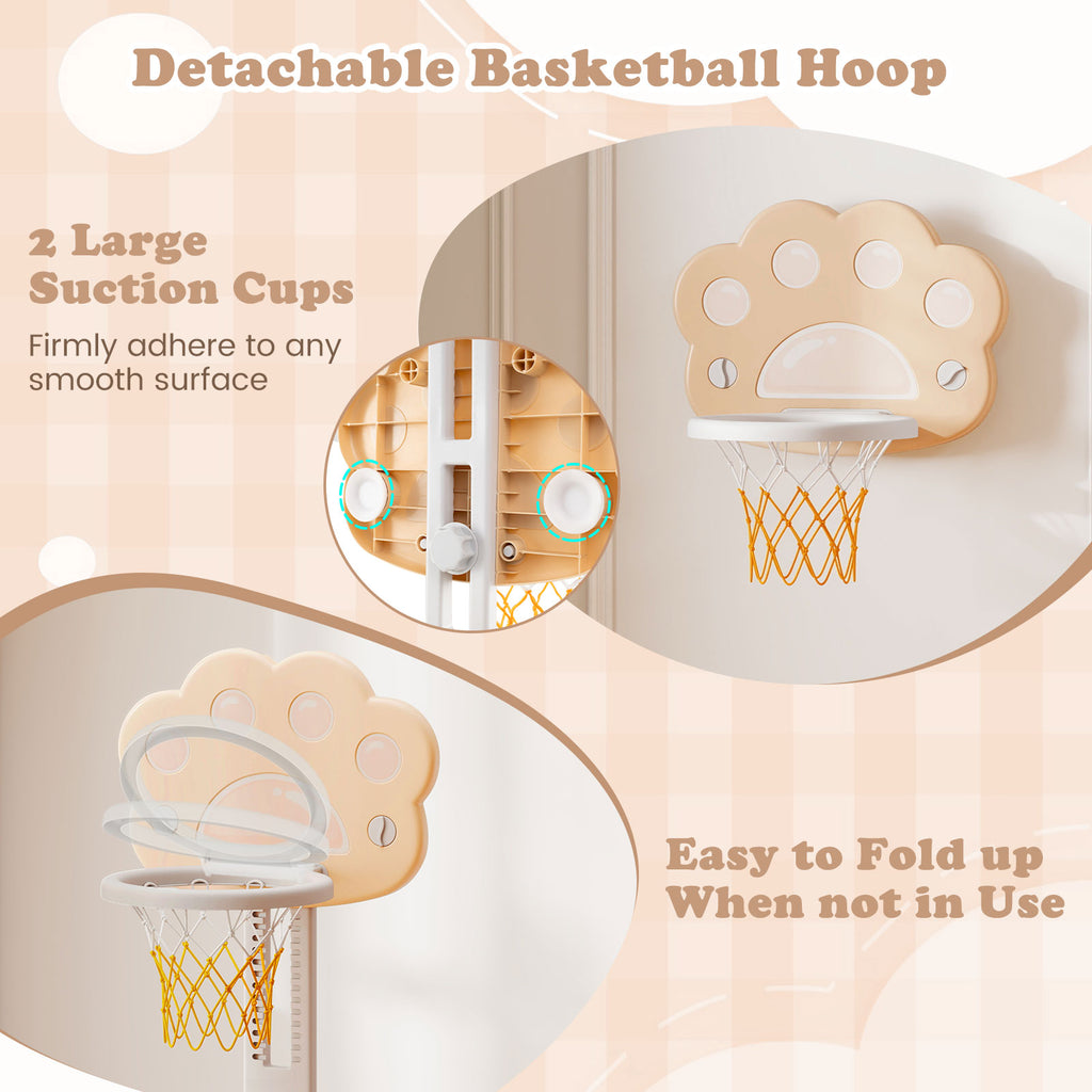 3 in 1 Kids Basketball Hoop with Basketball and Foldable Rim-Beige