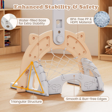 3 in 1 Kids Basketball Hoop with Basketball and Foldable Rim-Beige
