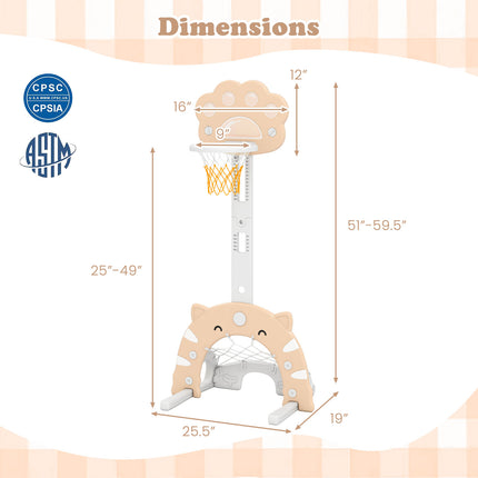 3 in 1 Kids Basketball Hoop with Basketball and Foldable Rim-Beige