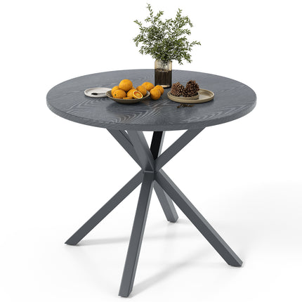 33.5 Inch Round Patio Bistro Table with Wood-Like Top and X-Shaped Legs-Gray