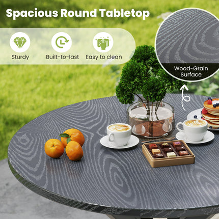 33.5 Inch Round Patio Bistro Table with Wood-Like Top and X-Shaped Legs-Gray