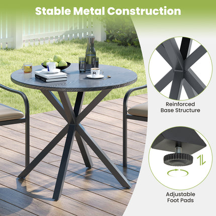 33.5 Inch Round Patio Bistro Table with Wood-Like Top and X-Shaped Legs-Gray