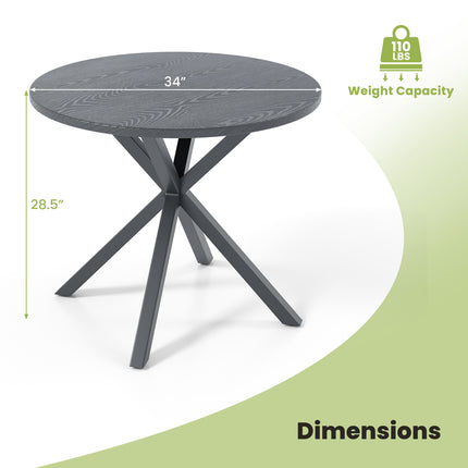 33.5 Inch Round Patio Bistro Table with Wood-Like Top and X-Shaped Legs-Gray