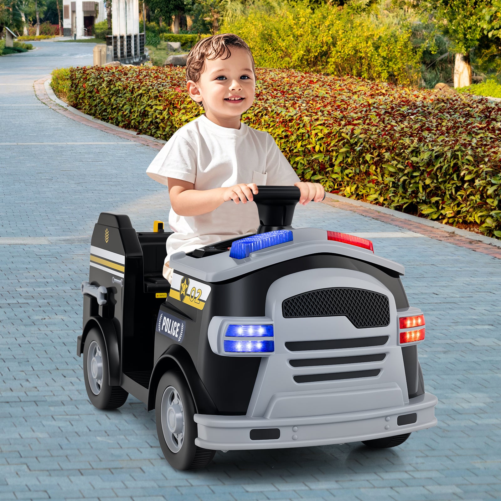 12V Toddler Fire Toy Car with Shovel and Wrench for Ages 37-95 Months-Black