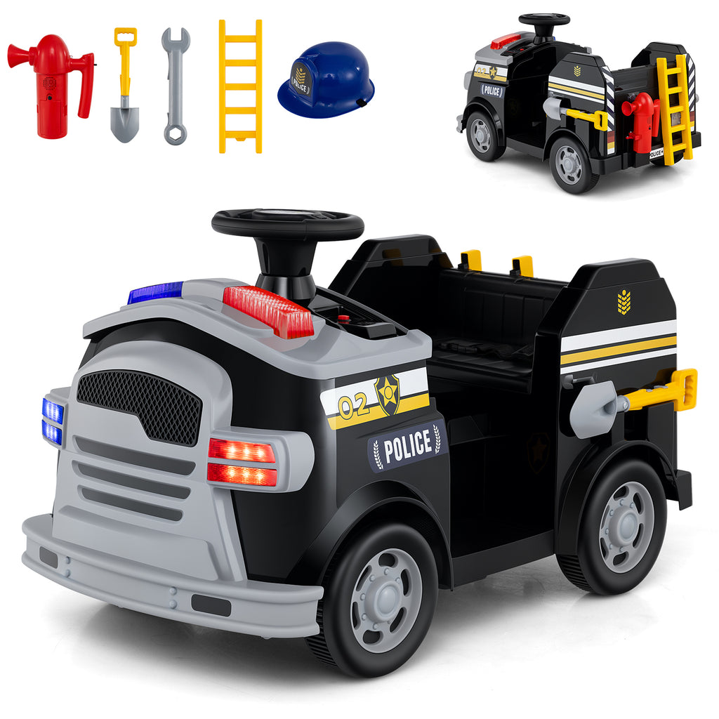 12V Toddler Fire Toy Car with Shovel and Wrench for Ages 37-95 Months-Black