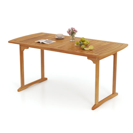63 inch Outdoor Dining Table with Umbrella Hole and Slatted Tabletop